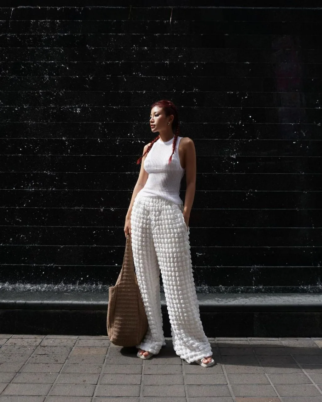 áo tank top nữ trắng vải gân