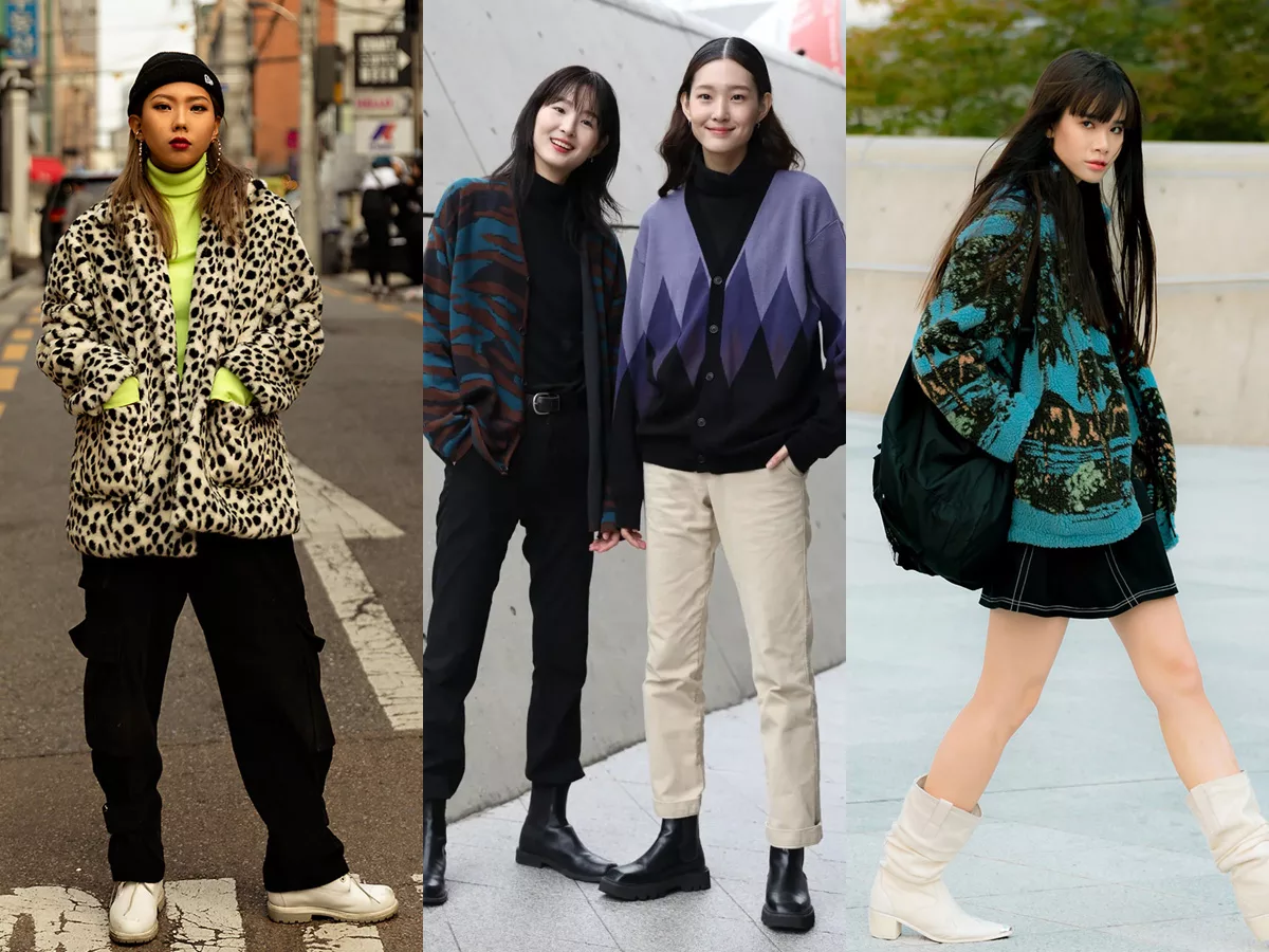 Street style Hàn Quốc với áo ấm họa tiết