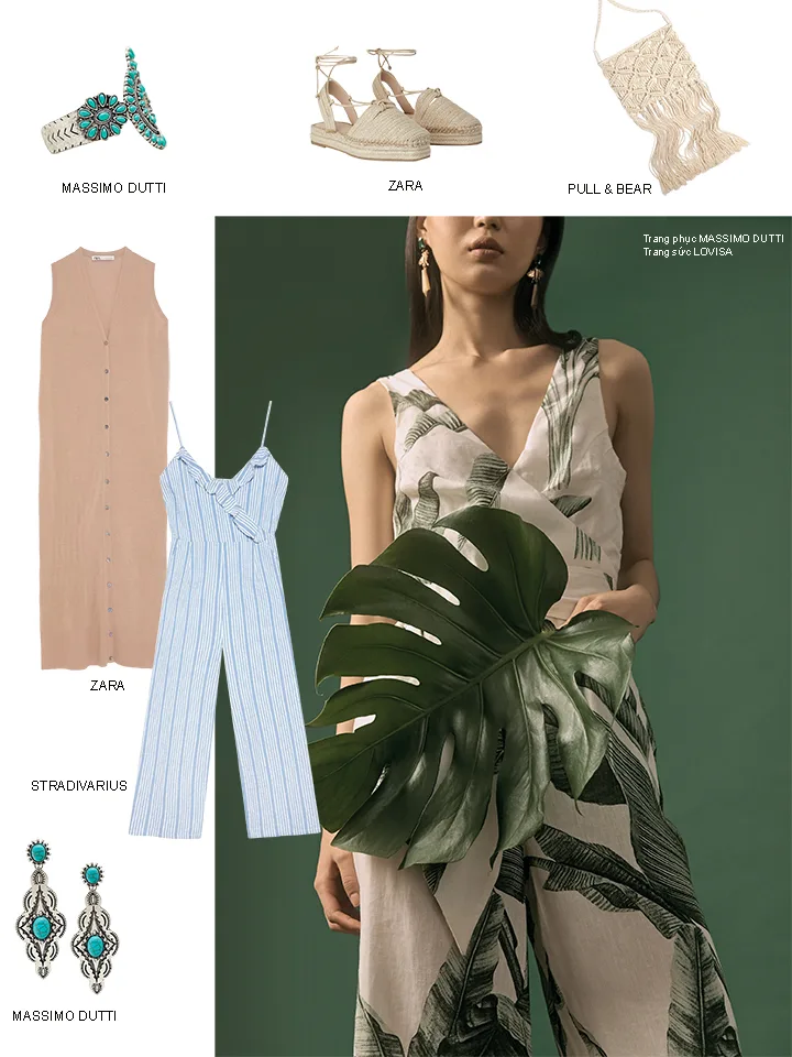 chất liệu linen 3 jumpsuit linen họa tiết lá cây