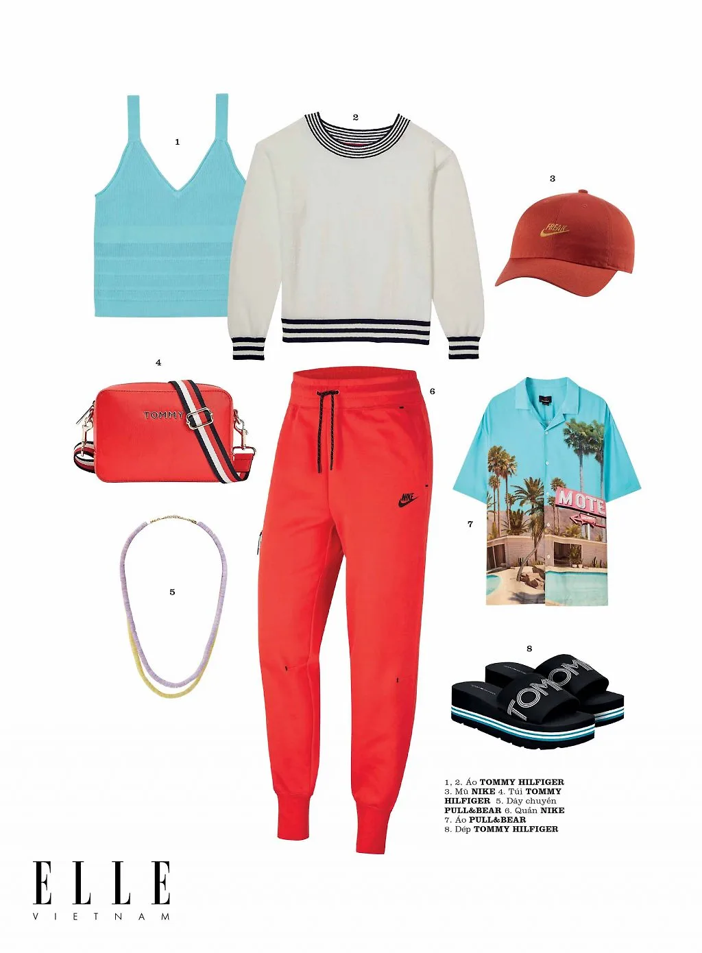 tông màu phong cách athleisure cách phối màu đỏ và xanh da trời athleisure