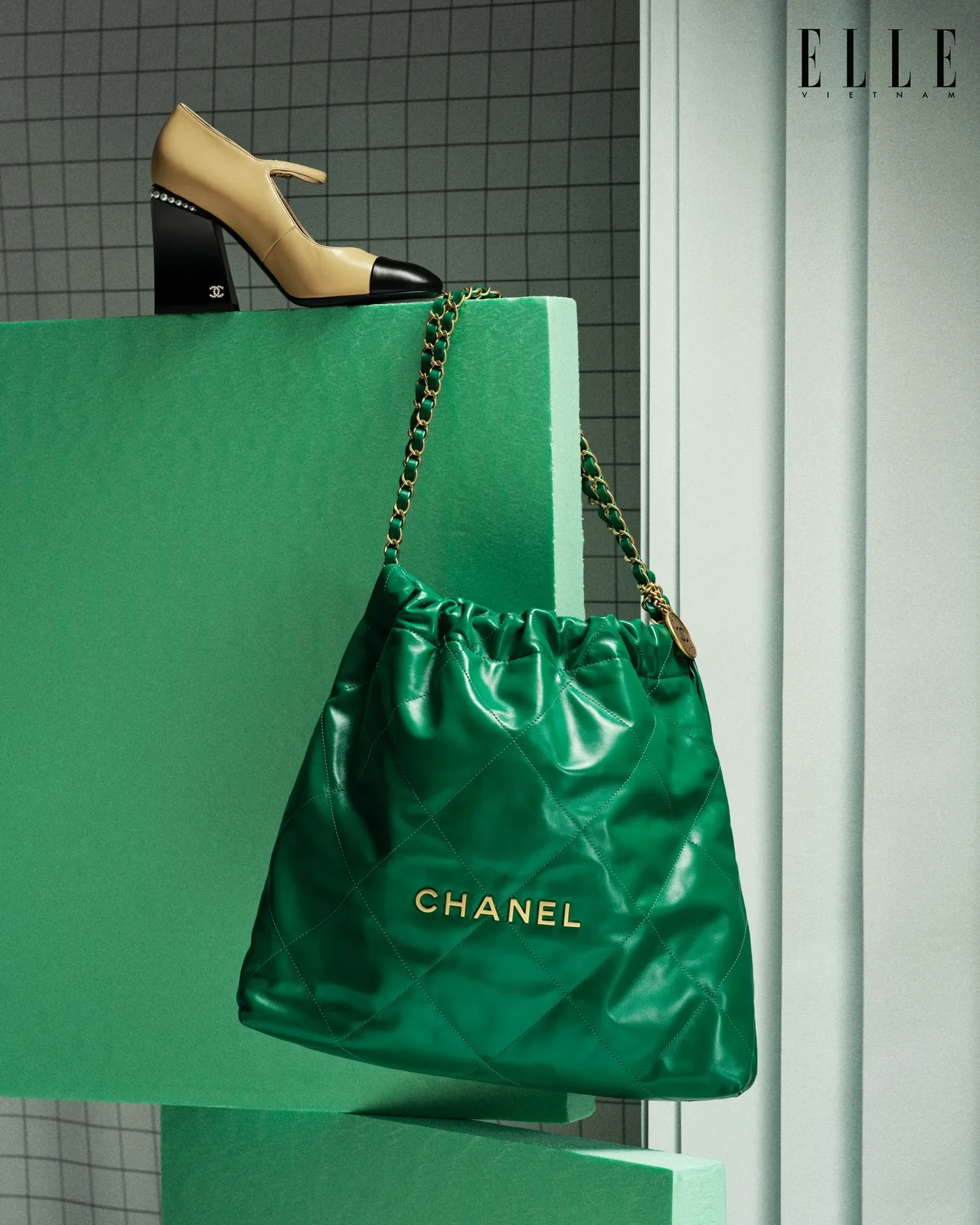 phụ kiện túi CHANEL 22 xanh lá