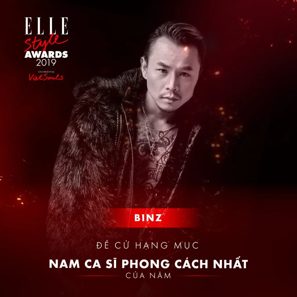 Binz hạng mục nam ca sĩ phong cách nhất ELLE Style Awards 2019