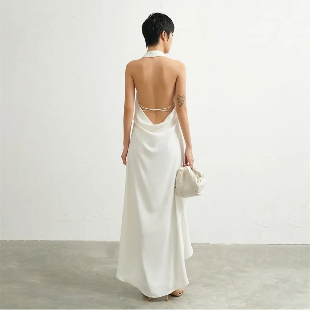 đầm áo hở lưng đan dây trắng