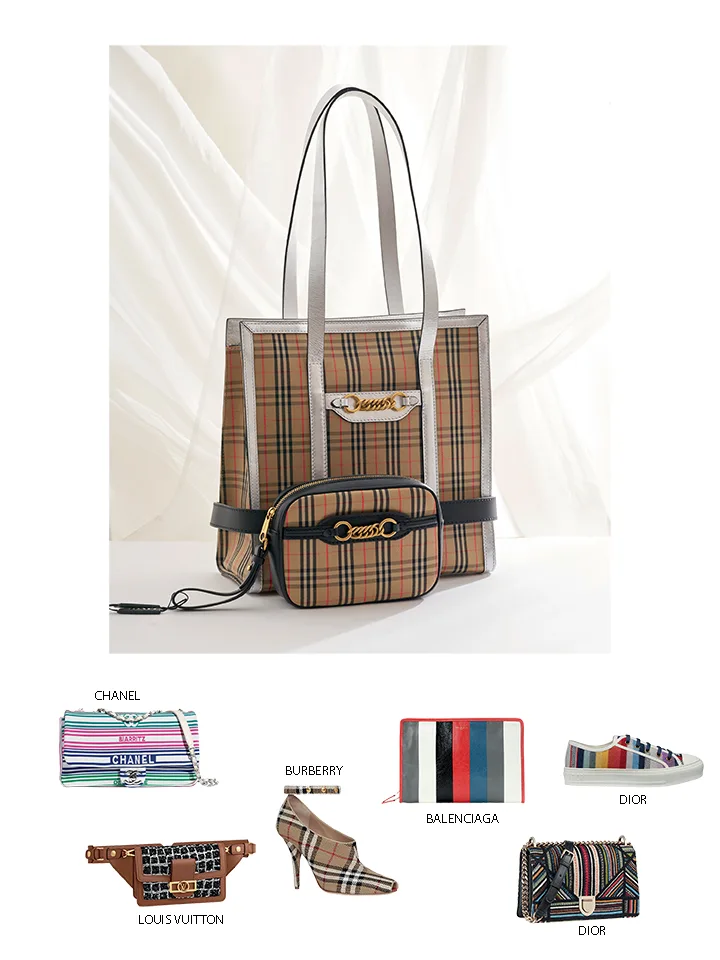 túi xách 3 túi xách họa tiết kẻ Burberry