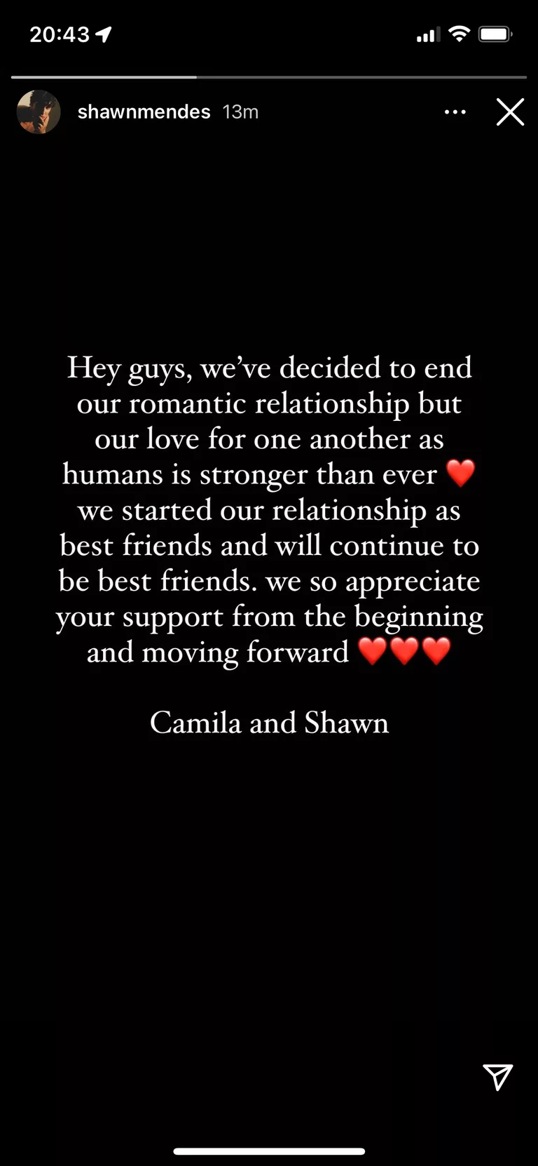 Shawn mendes thông báo chia tay