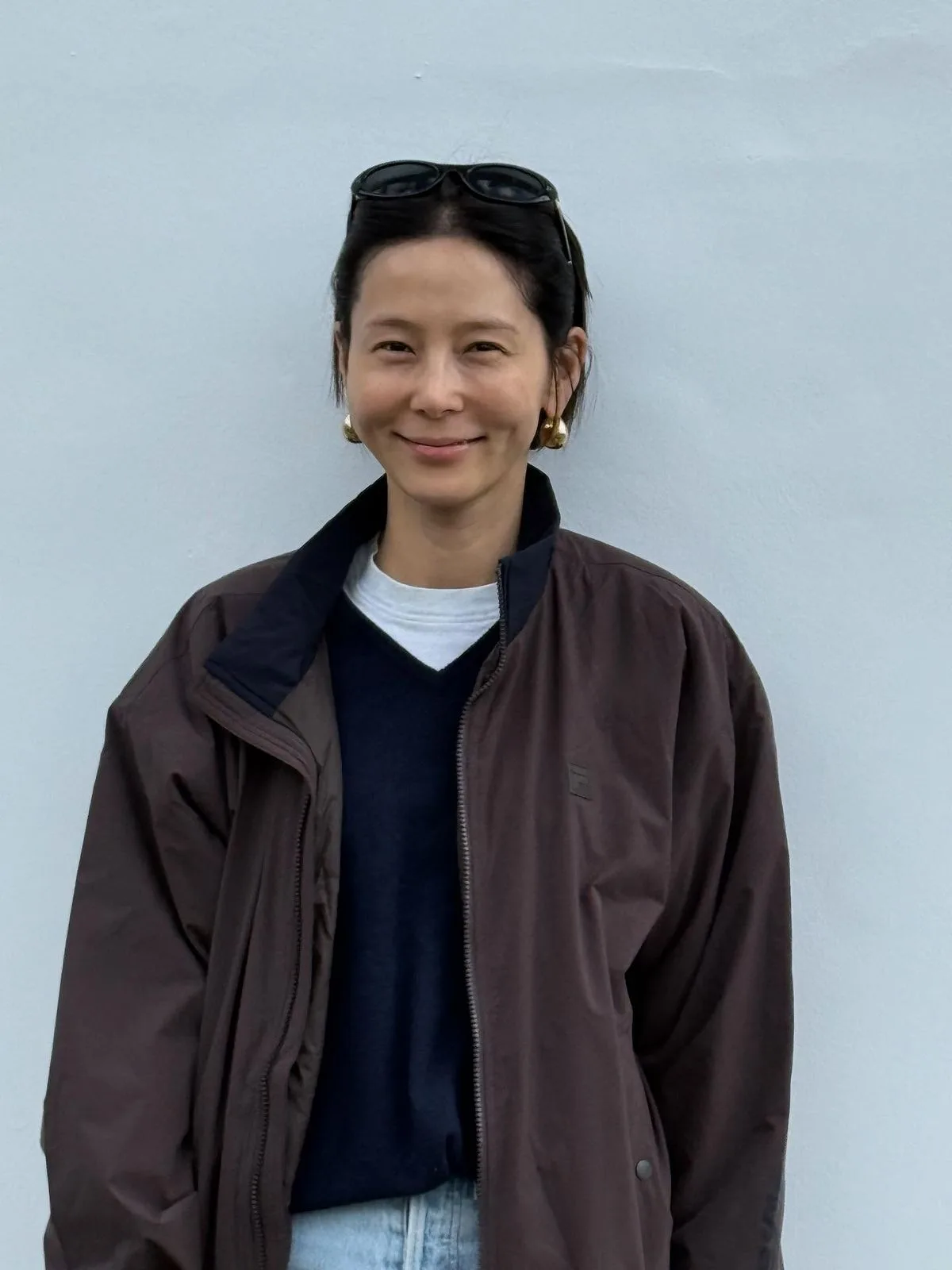 Áo len cổ tim layering