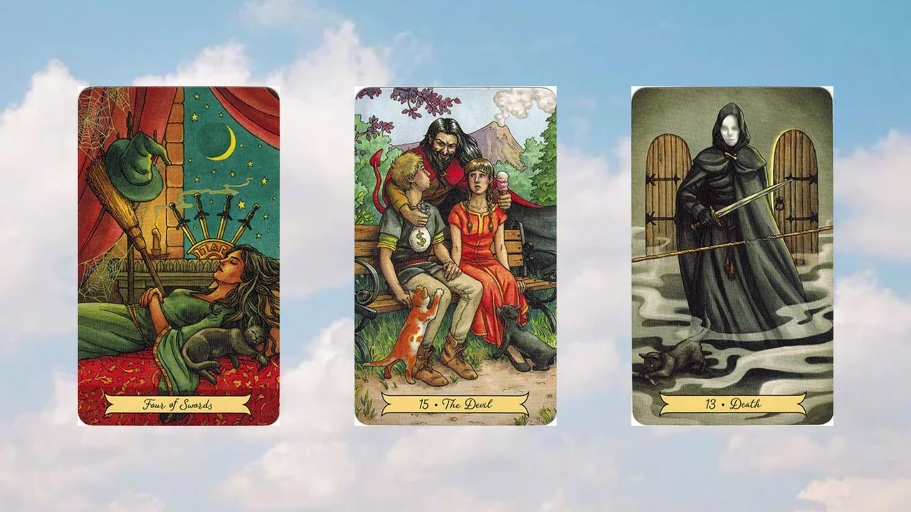 trải bài tarot tuần mới tụ 2 four of swords - the devil - death