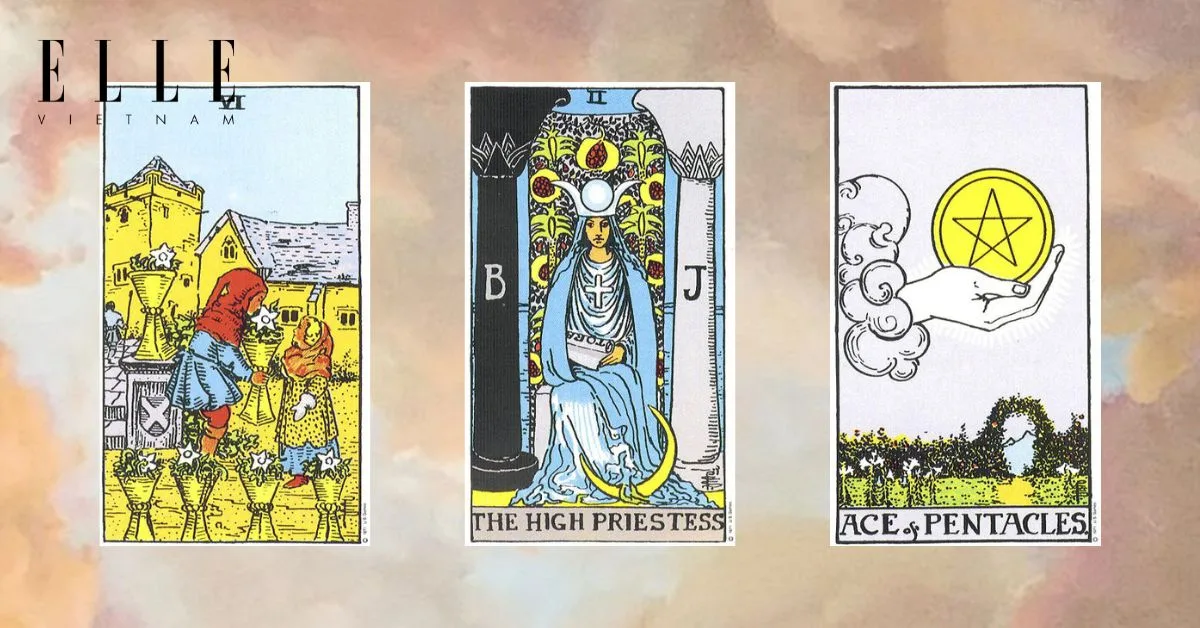 Bạn có các lá bài tarot: Six of Cups - The High Priestess - Ace of Penatcles