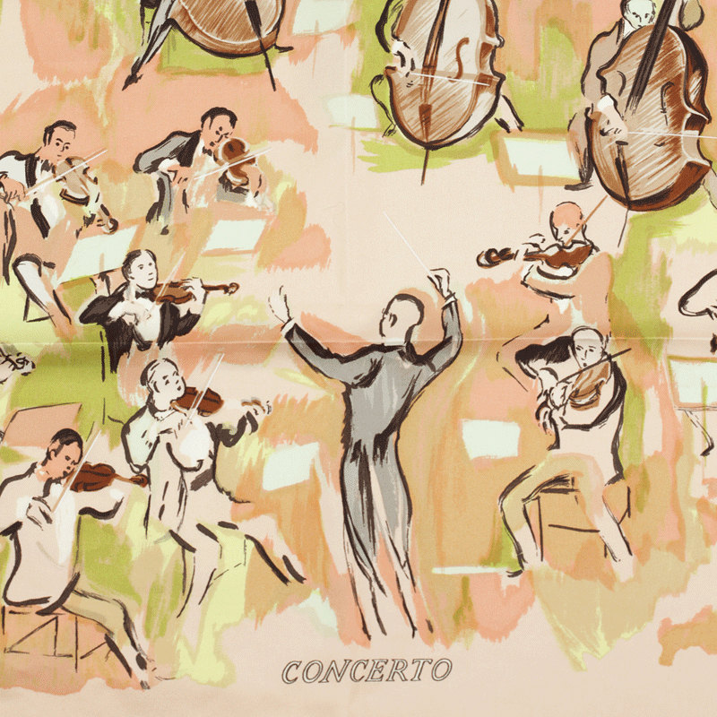 Các hoa văn tuyệt đẹp trên chiếc khăn lụa Hermes nghìn đô 1963 - Concerto, Jean-Louis Clerc