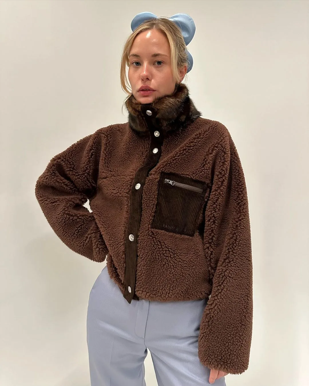 sandyliang bông ha scrunchy xanh phụ kiện