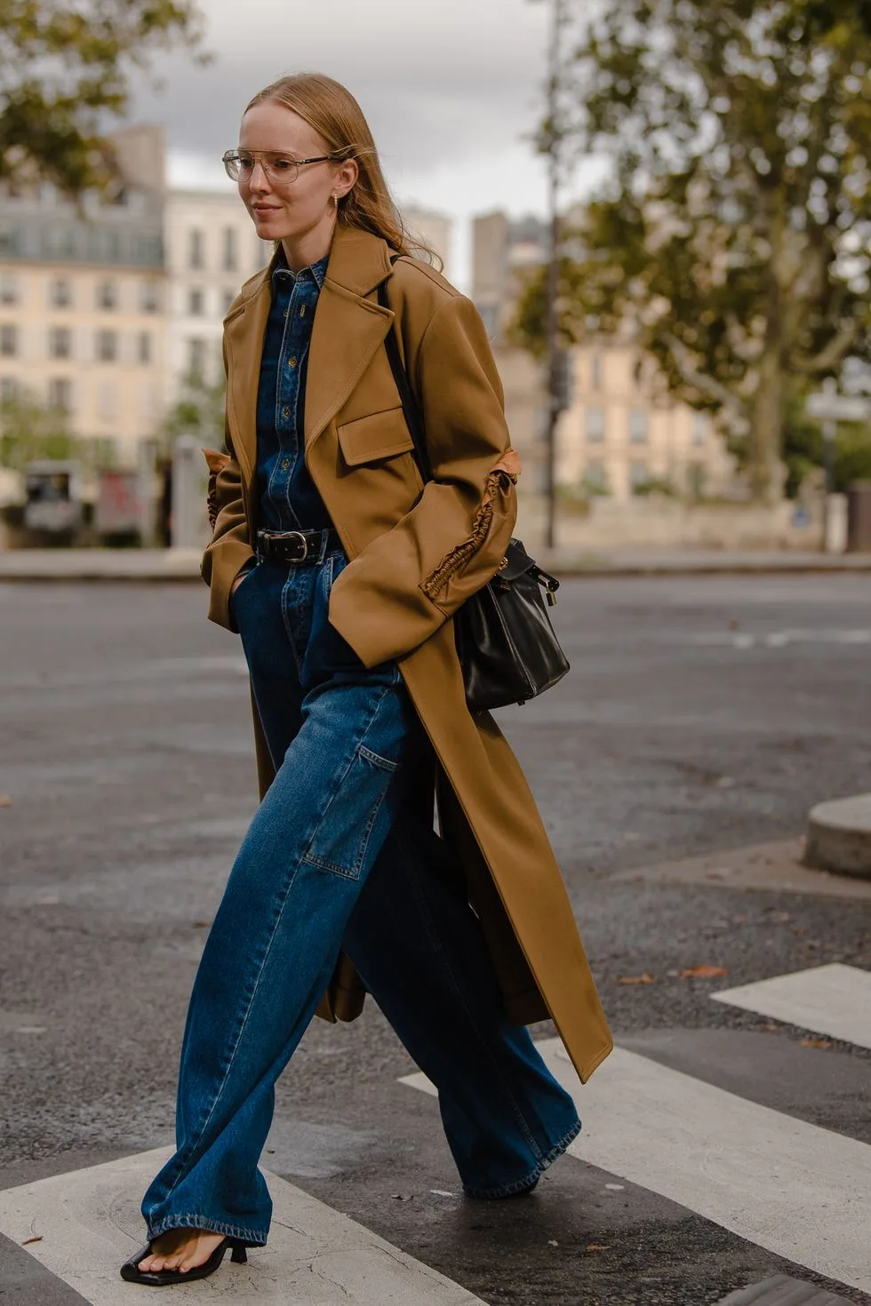 áo khoác dáng dài phối denim on dehim