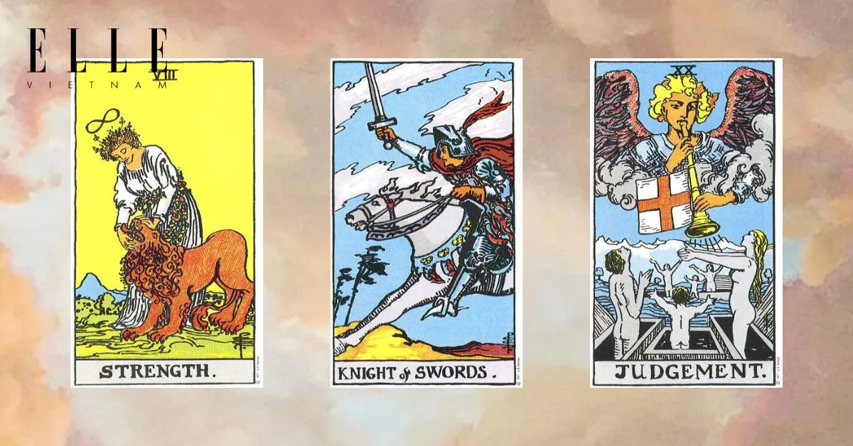 Bạn có các lá bài tarot: Strength - Knight of Swords - Judgement
