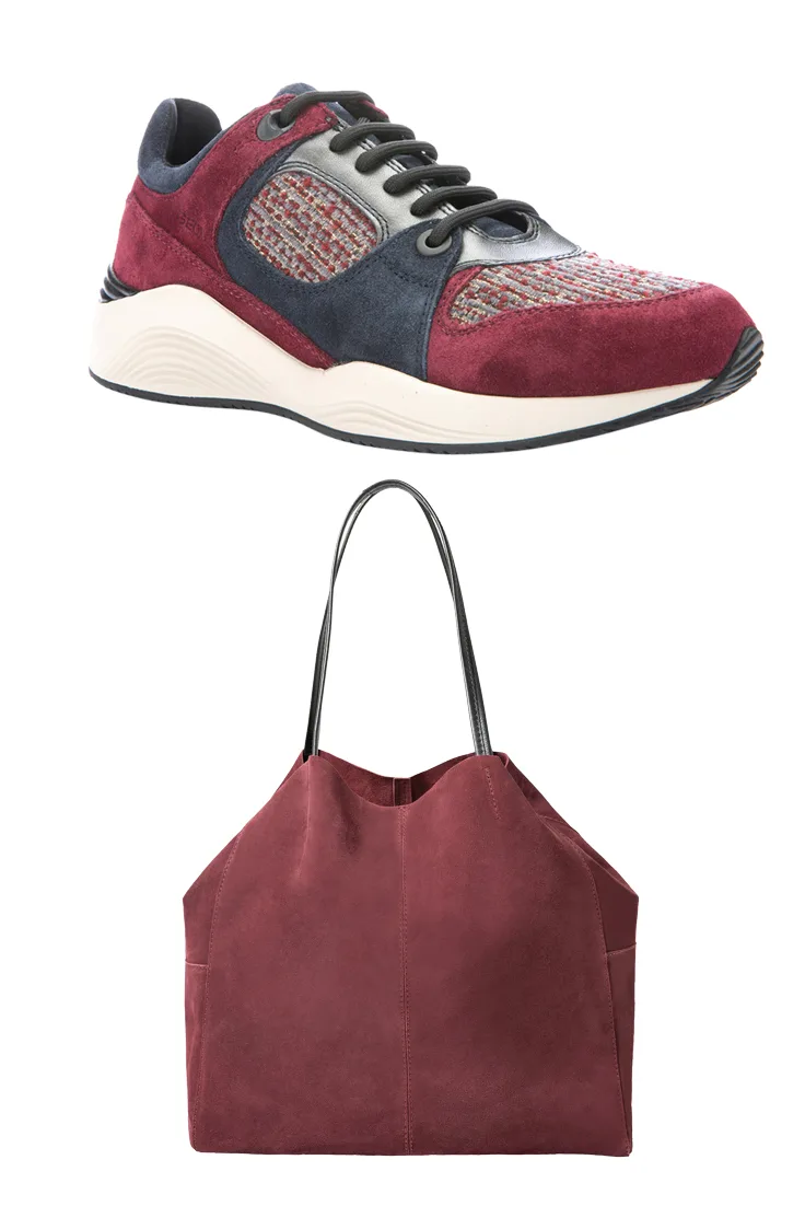 street style mau do ruou giay geox tui mango