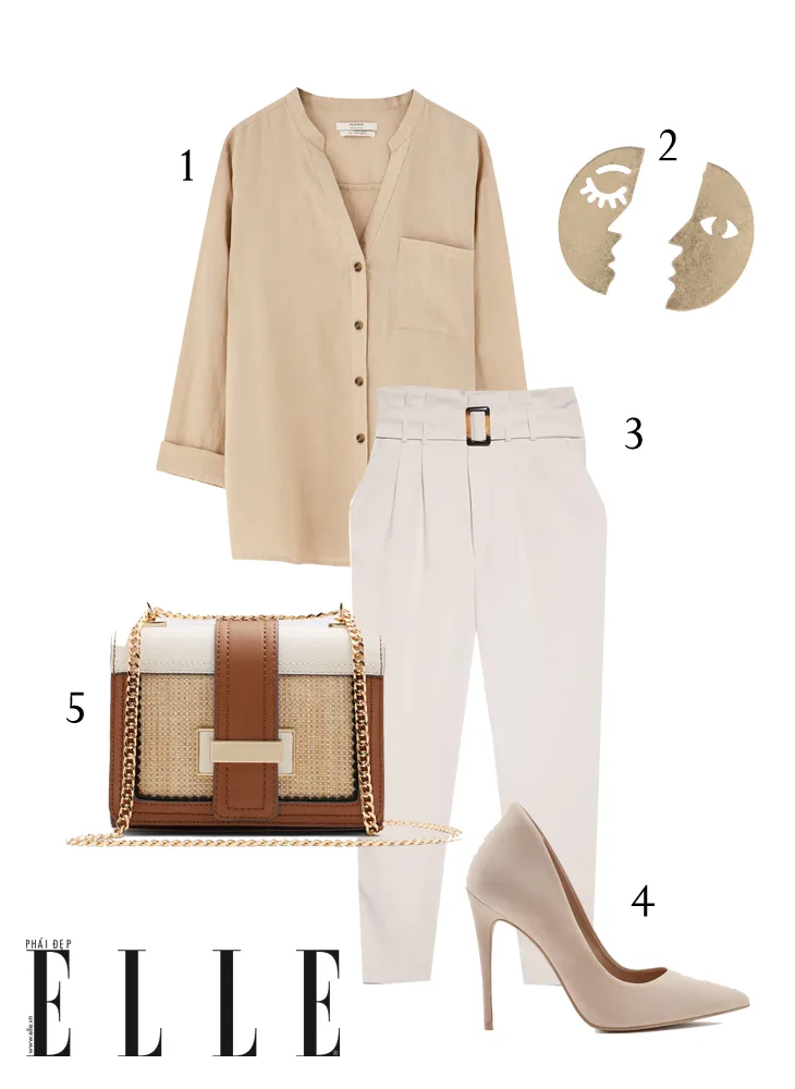 áo sơmi blazer linen và quần cạp cao