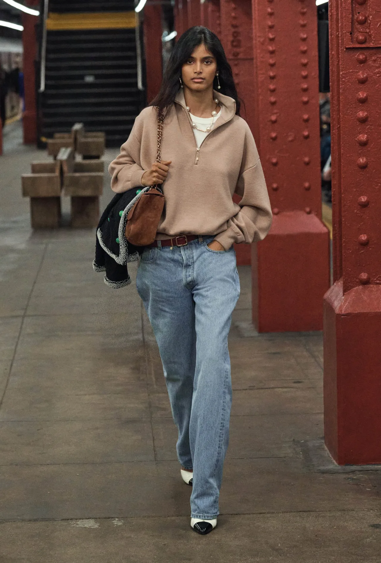 áo len phối denim