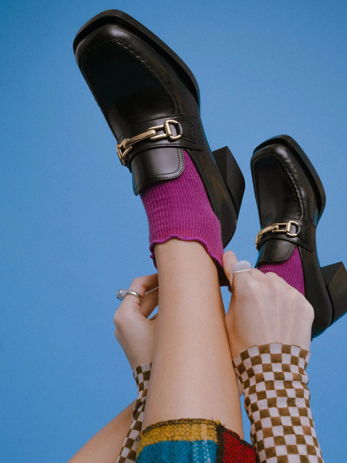 Loafers heeled mũi vuông