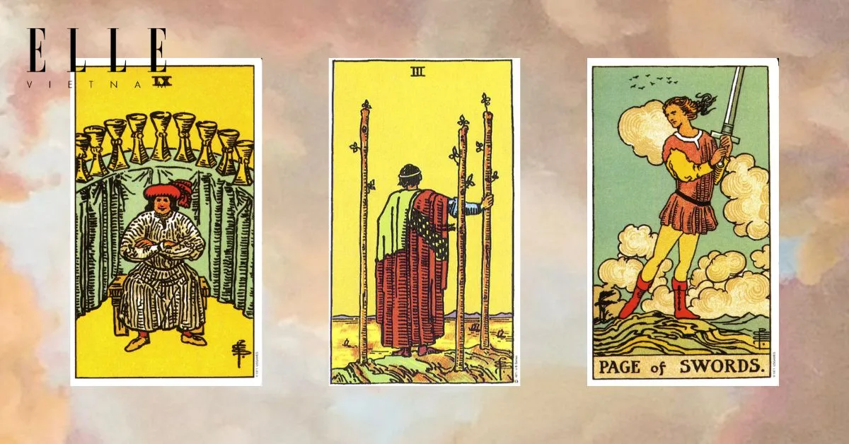 Bạn có các lá bài tarot: Nine of Cups - Three of Wands - Page of Swords