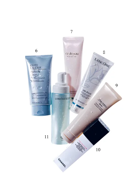 6. Sữa rửa mặt đa năng và mặt nạ làm sạch Estée Lauder 7. Kem rửa mặt Clé De Peau Beauté 8. Gel rửa mặt Lancôme 9. Kem rửa mặt Ibuki Shiseido 10. Rửa mặt dạng nước Chanel 11. Sữa rửa mặt làm trắng Laneige