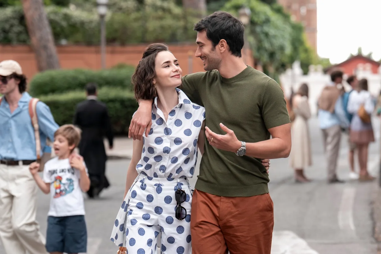 Lily Collins as Emily, Eugenio Franceschini as Marcello in Emily in Paris. Cr. Giulia Parmigiani/Netflix © 2025