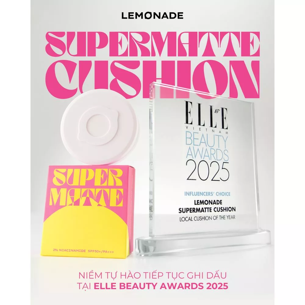 Hình ảnh Lemonade Supermatte Cushion thắng giải tại ELLE Beauty Awards 2025.
