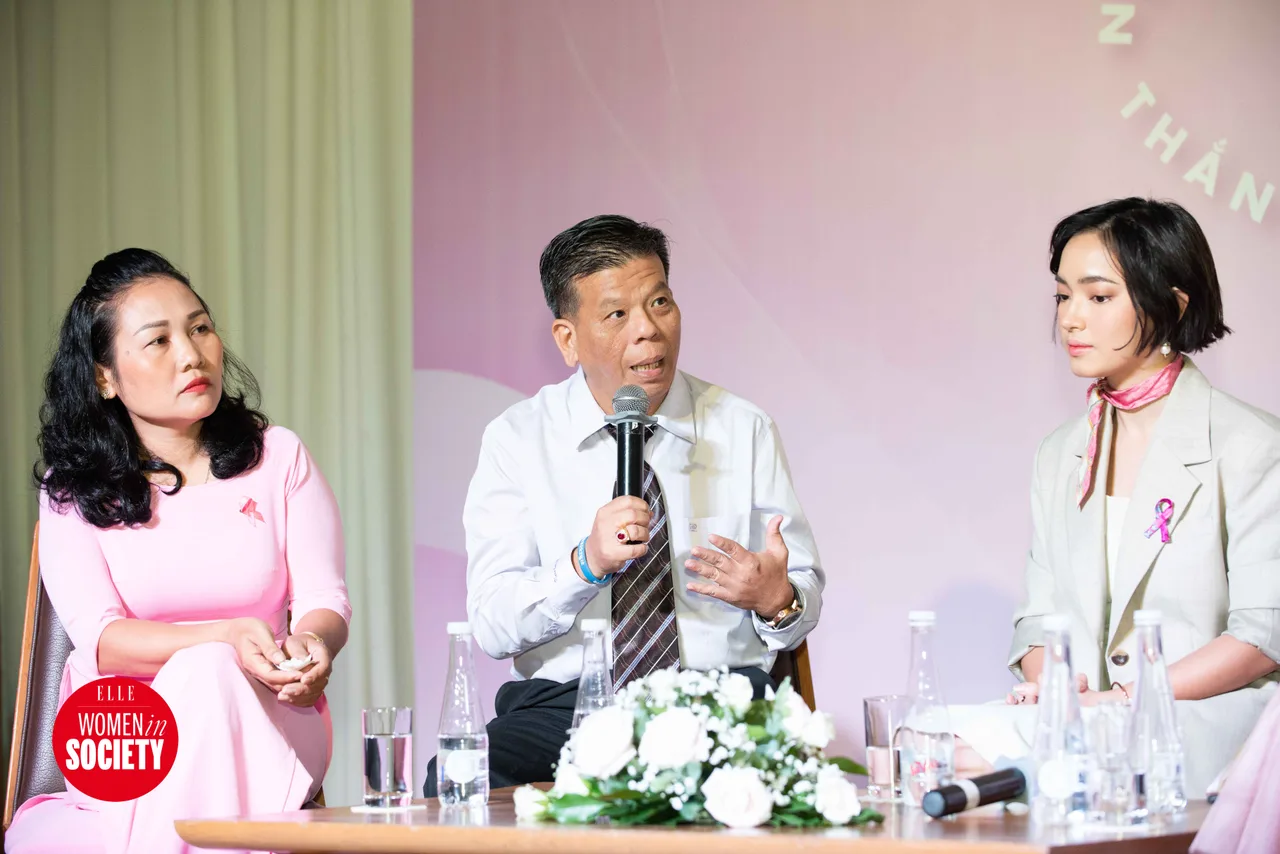bác sĩ trần nguyên hà cùng với cô Mai Phương và Châu Bùi trên sân khấu Elle Women in Society