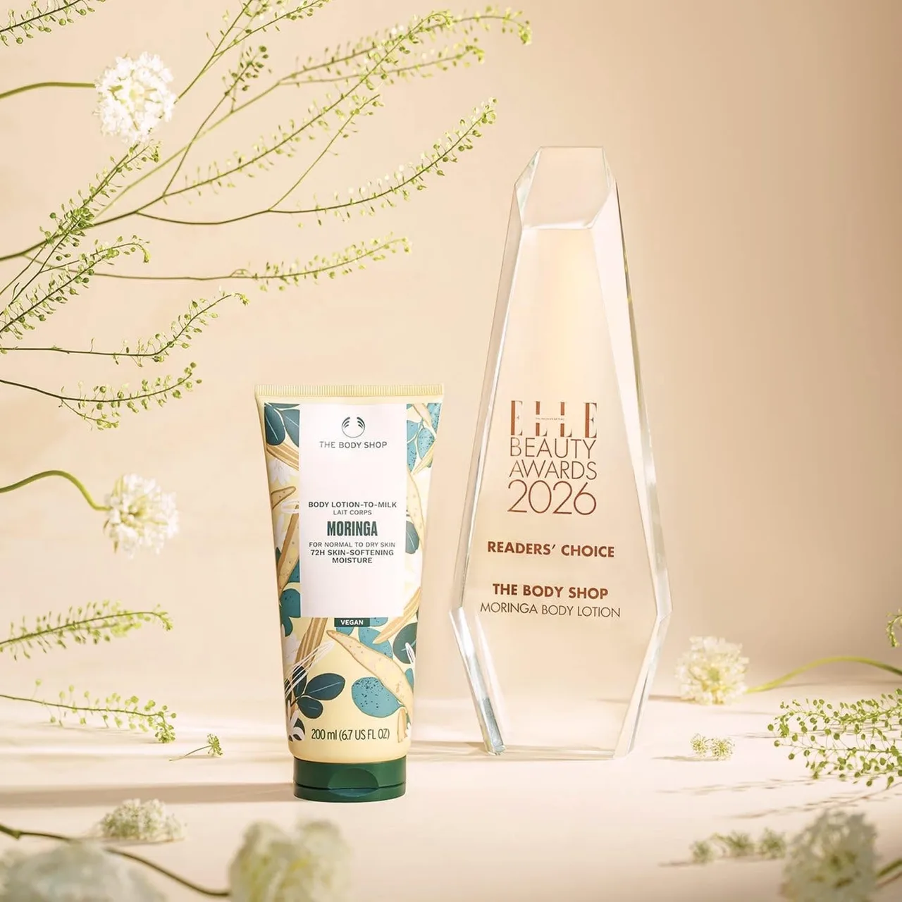 Sữa dưỡng thể Moringa của The Body Shop chiến thắng hạng mục “Best Body Lotion” tại ELLE Beauty Awards 2026