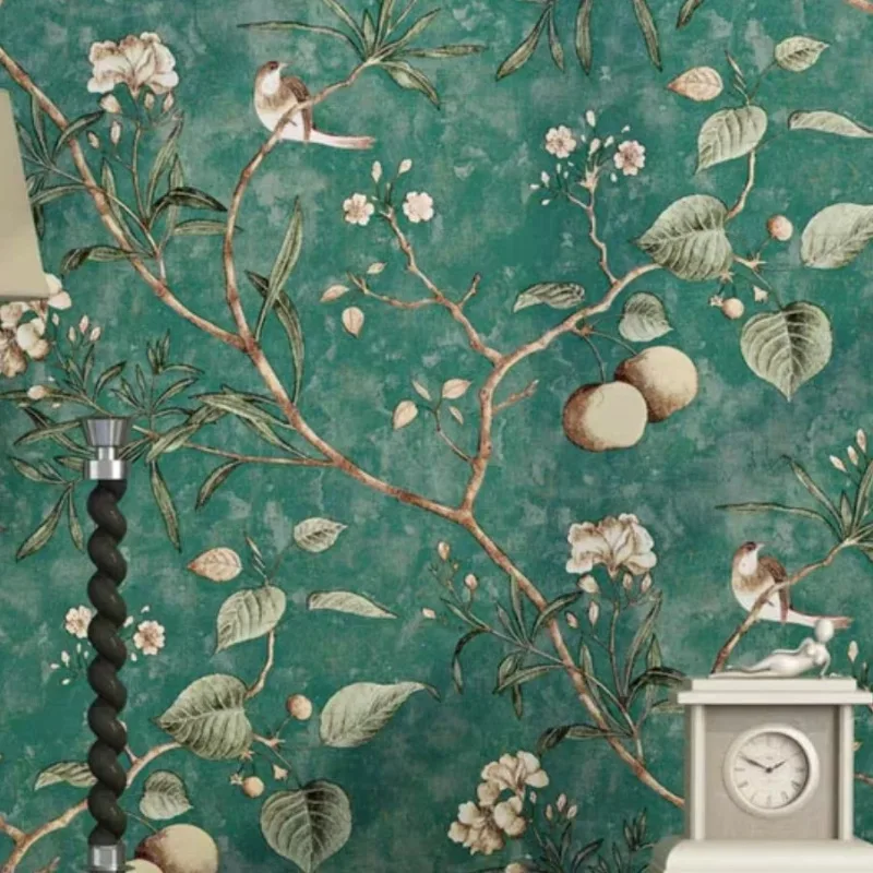 Decal giấy dán tường cành đào và chim cổ điển