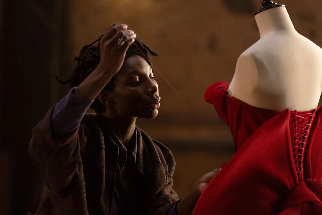 Michaela Coel trong tạo hình nhân vật Sam, một NTK phục trang.