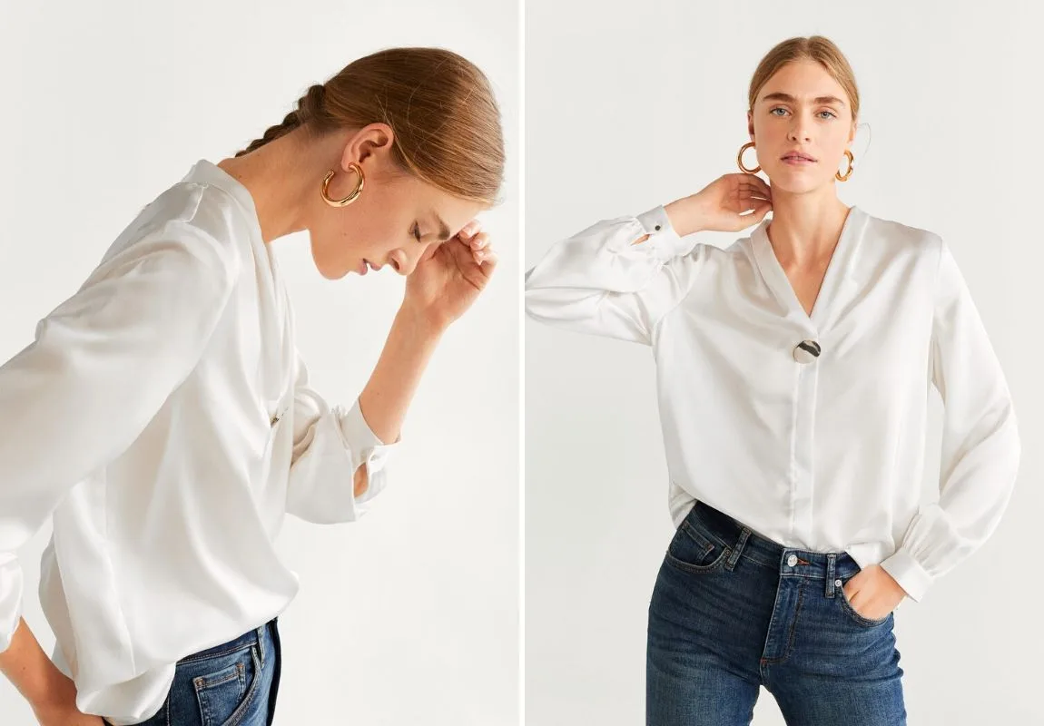 Áo sơmi Mango - cách phối đồ cùng jeans ống rộng