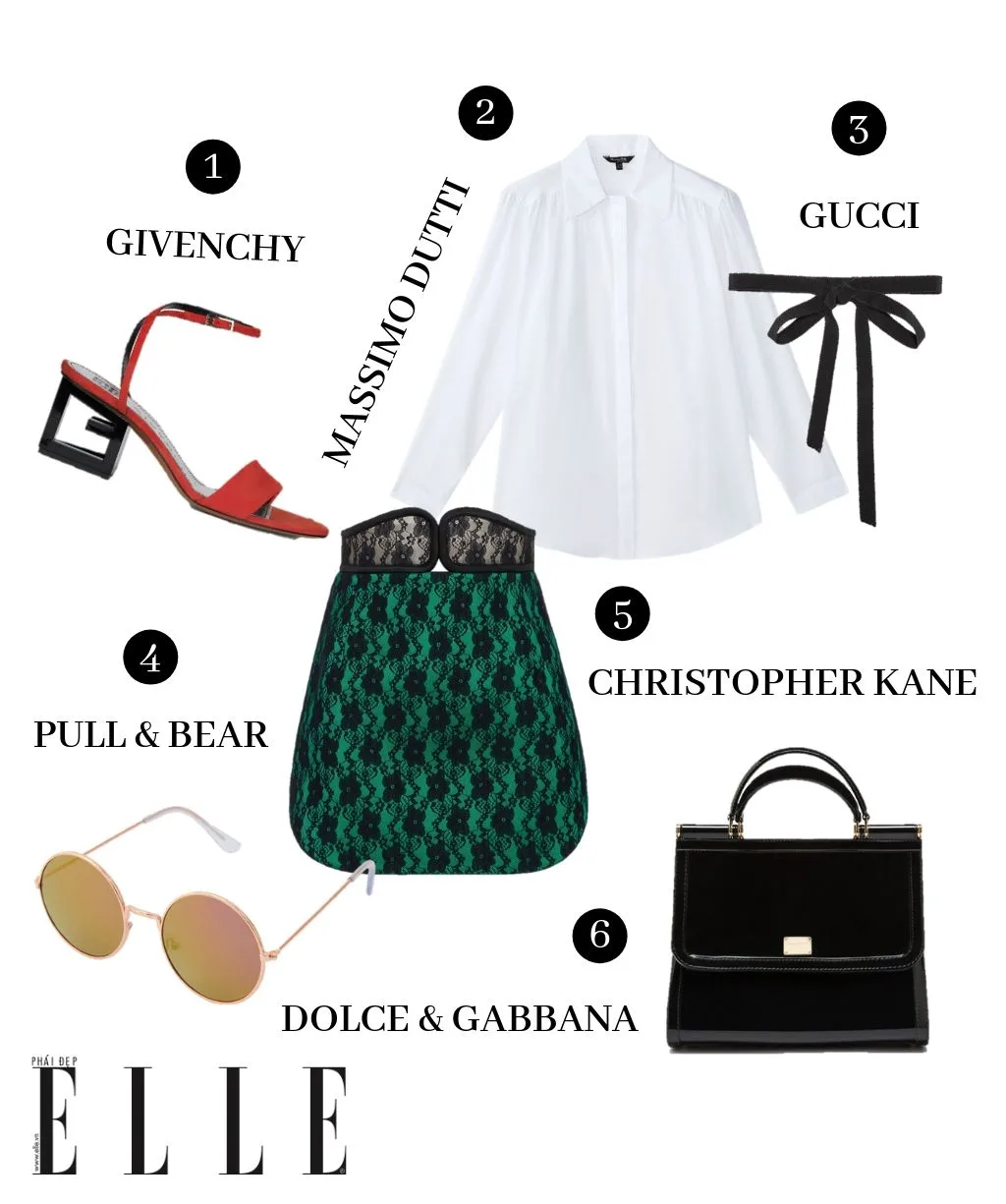 elle style calendar chân váy ren áo sơmi trắng