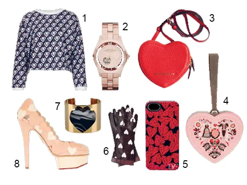 1.Áo croptop tay dài Topshop 2.Đồng hồ Marc Jacobs 3.Clutch Burberry 4.Clutch Olympia Le-Tan 5.Vỏ iPhone Diane Von Furstenberg 6.Găng tay Burberry 7.Vòng tay Stella McCartney 8.Giày da lộn Charlotte Olympia