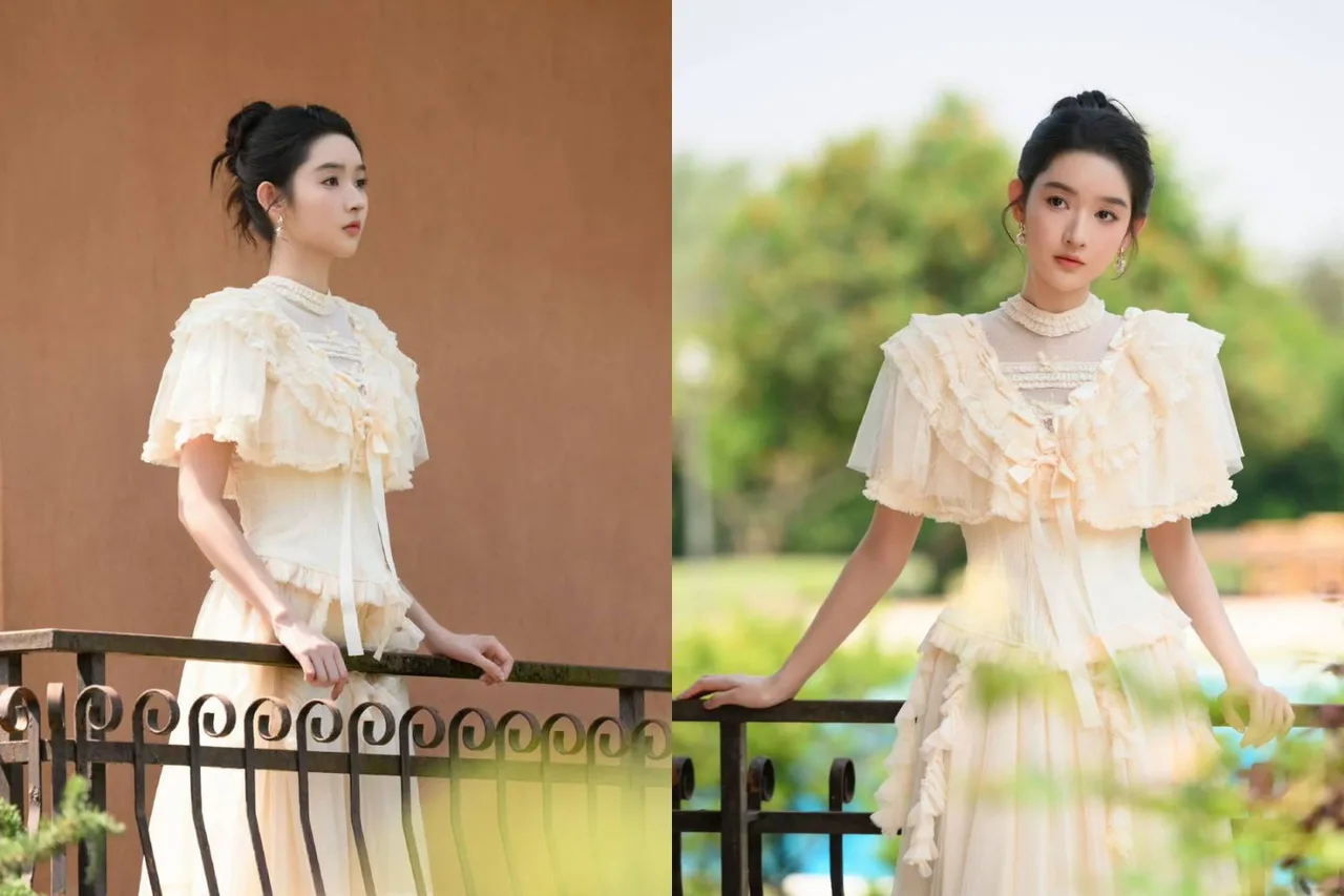 Hình Vương Ngọc Văn mặc váy, tóc búi cao lọn tóc buông lơi.
