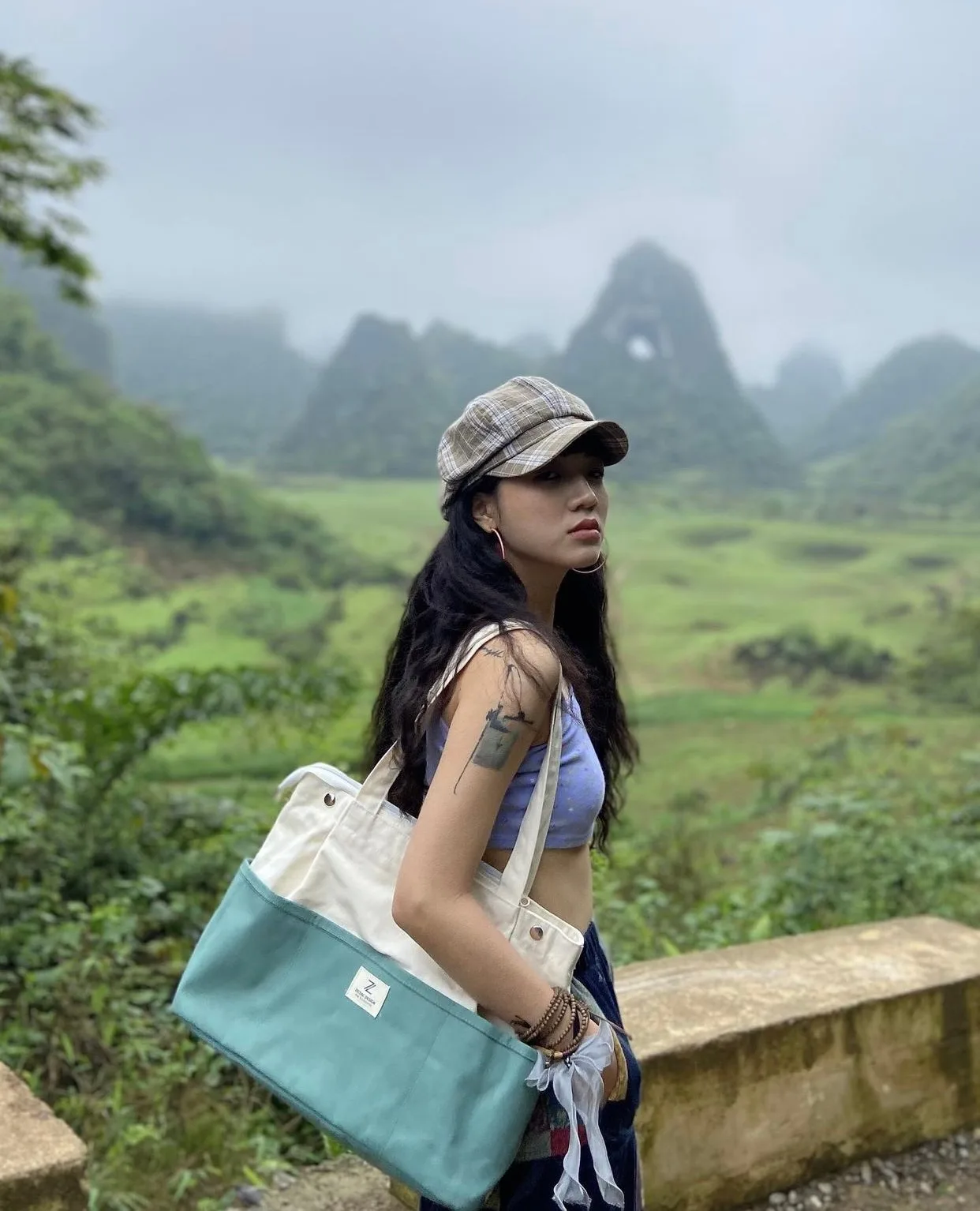 túi vải ziczac màu xanh