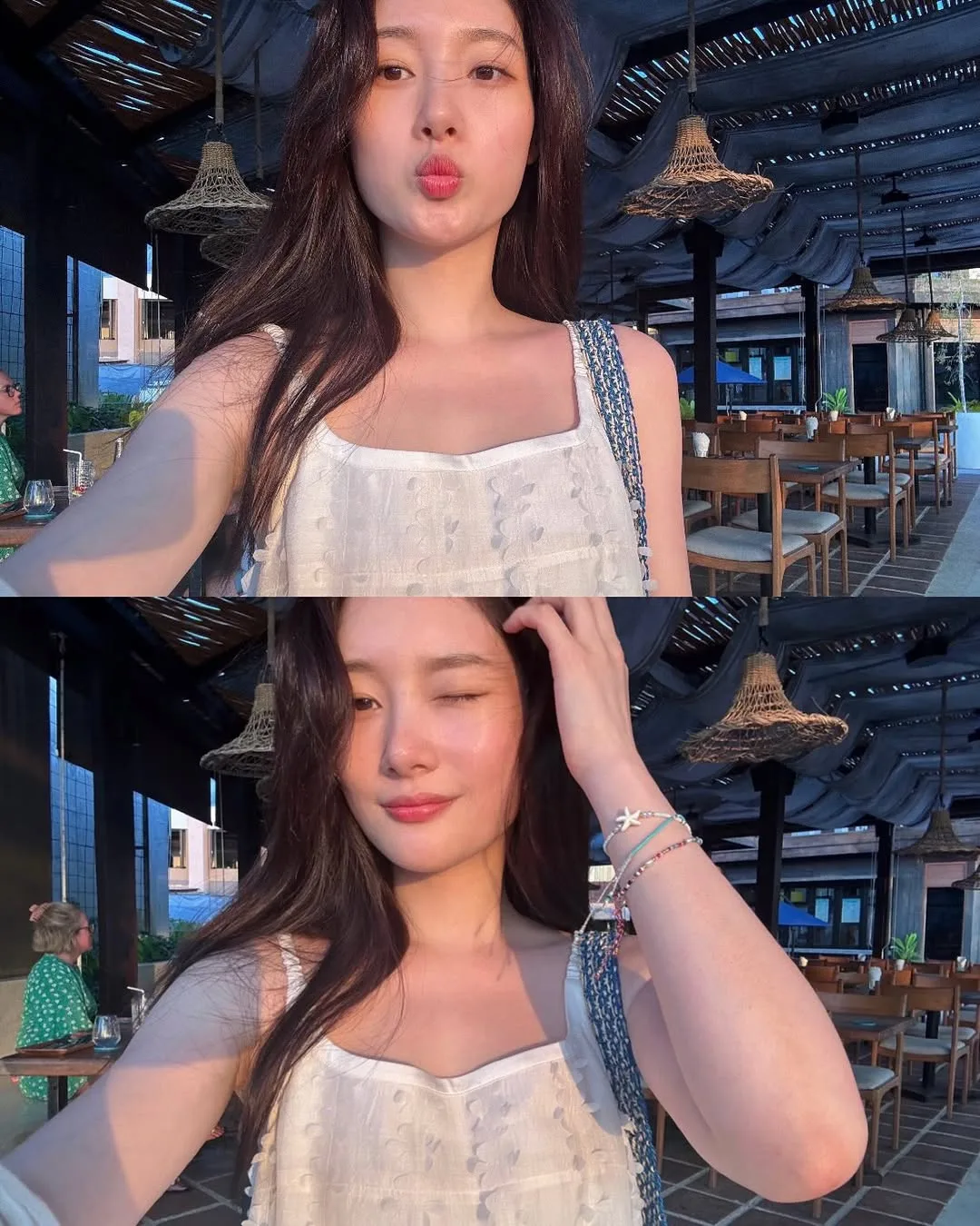 Jung Chae-yeon selfie dưới nắng, da đẹp, cấp ẩm