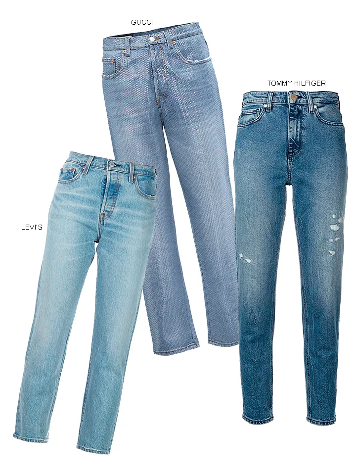 chất liệu denim 3 quần jeans ống đứng màu xanh