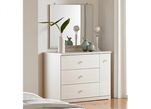 Bàn phấn với thiết kế tối giản cùng những đường nét góc cạnh cho căn phòng thêm nhã nhặn