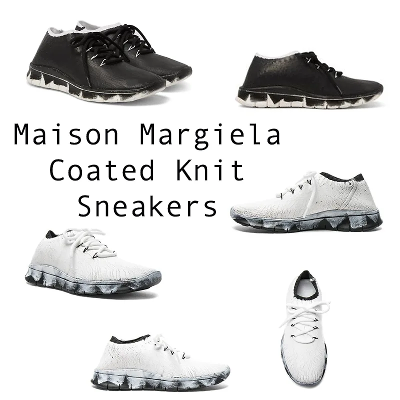 Bạn có nhớ chiếc đế giày huyền thoại của dòng Nike Free Flyknit, Maison Margiela Coated Knit chính là phiên bản cao cấp của Nike Free Flyknit 4.0 từ Maison Margiela. Vân là những chiếc đế giày của dòng Nike Free Flyknit, nhưng Maison Margiela Coated Knit có những chiếc đế giày cá tính hơn bởi hoạ tiết tạo cảm giác bạn vừa nhúng đôi sneaker của mình vào những thùng sơn và còn dính lại những vệt sơn trên đế giày.