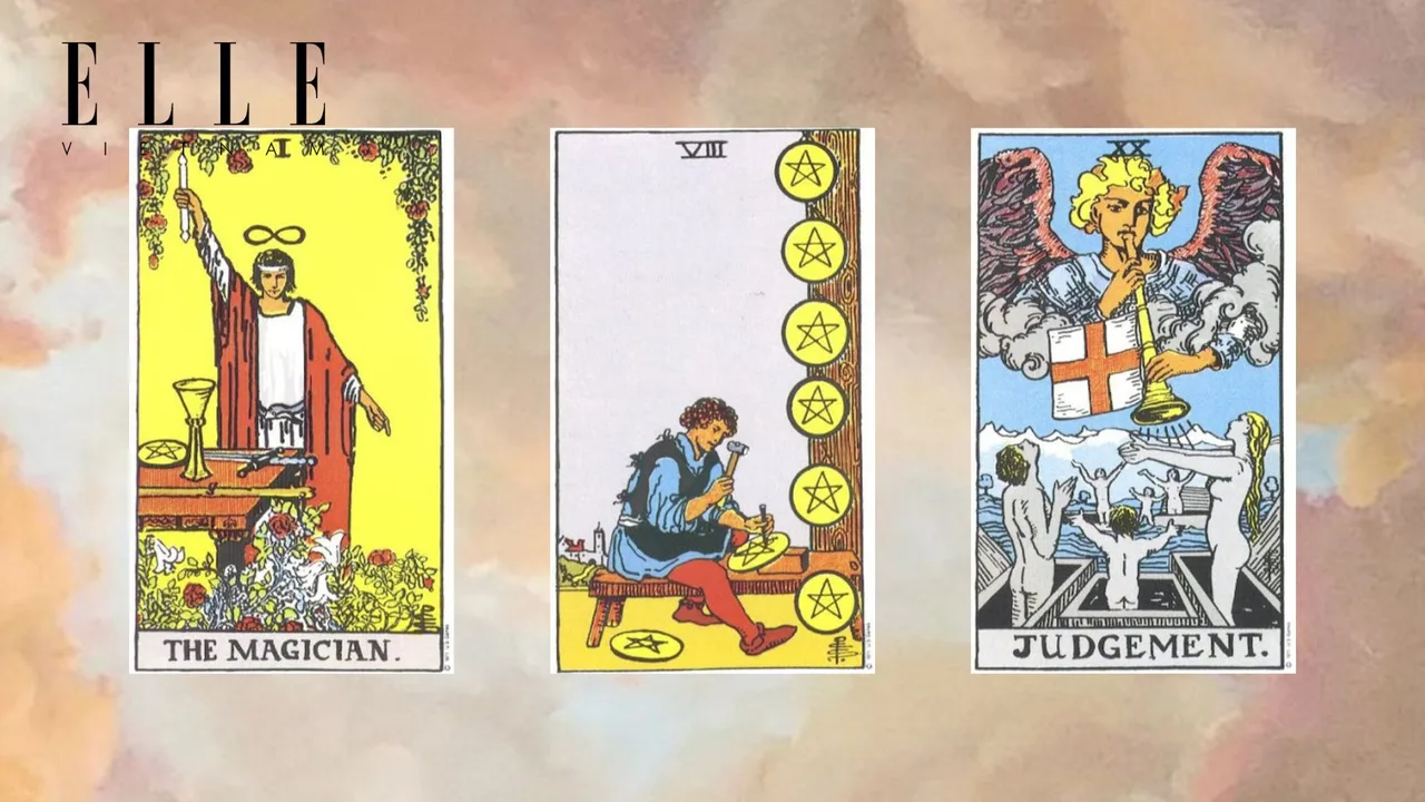 trải bài tarot tuần mới gồm các lá bài The Magician - Eight of Pentacles - Judgement