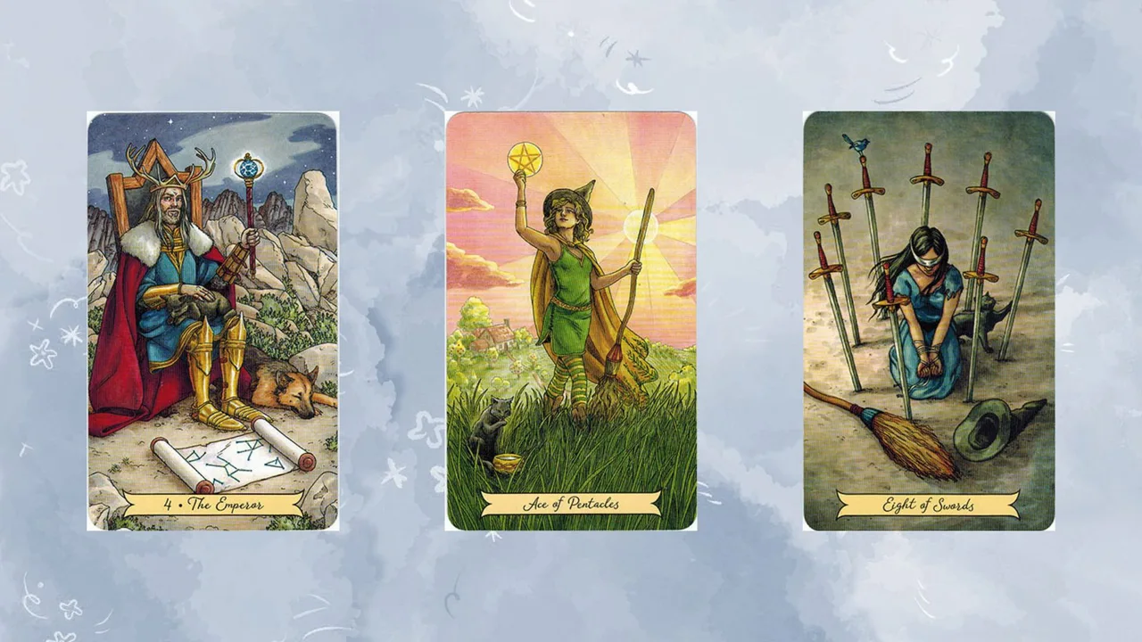 king of swords - ace of pentacles - eight of swords