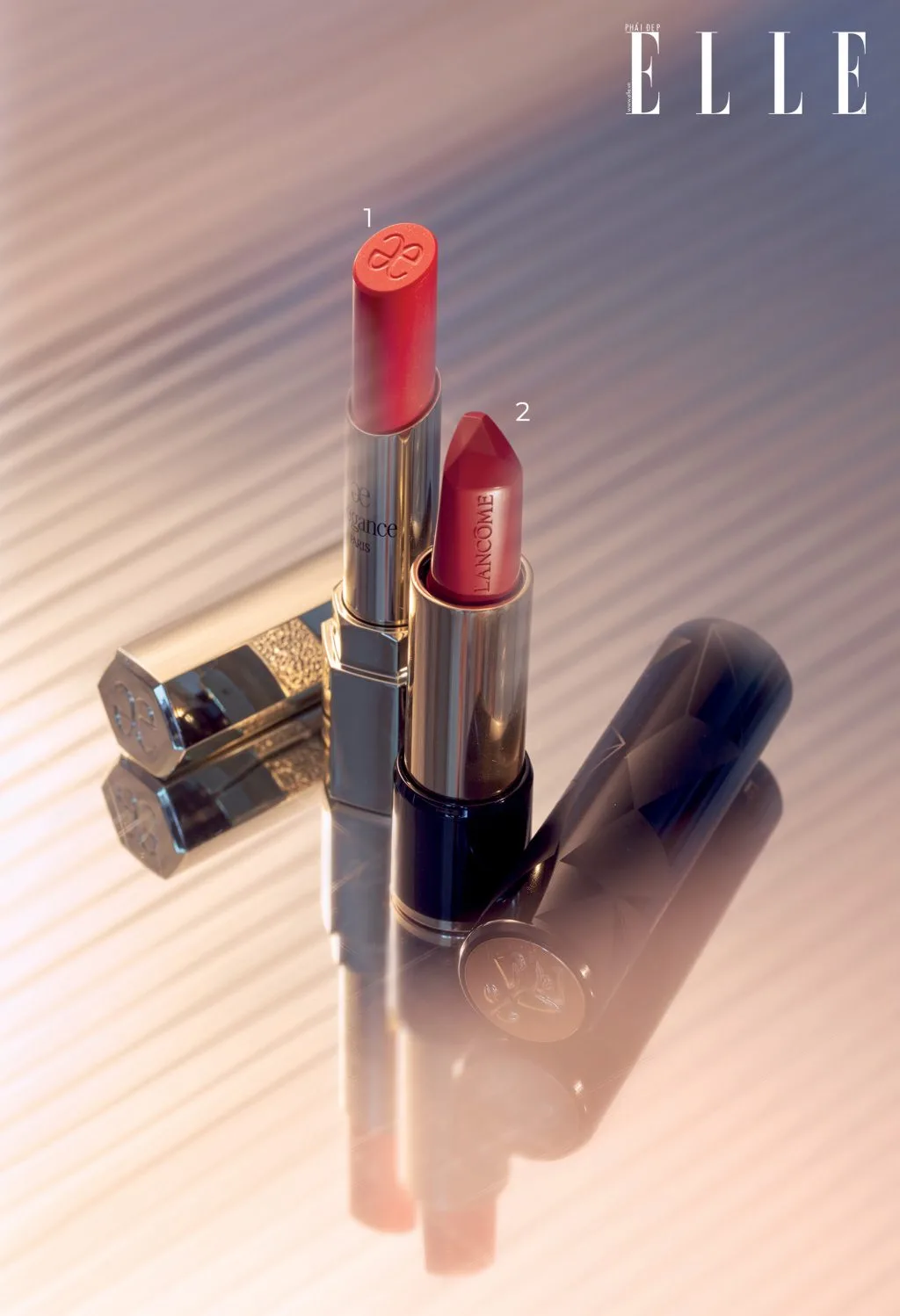 1. Its Superb Red ALBION - 2. Son kem lì Absolu Rouge Ruby LANCÔME. son môi 1. Son Rouge Superbe ALBION - 2. Son L'absolu Rouge Ruby Cream LANCÔME.