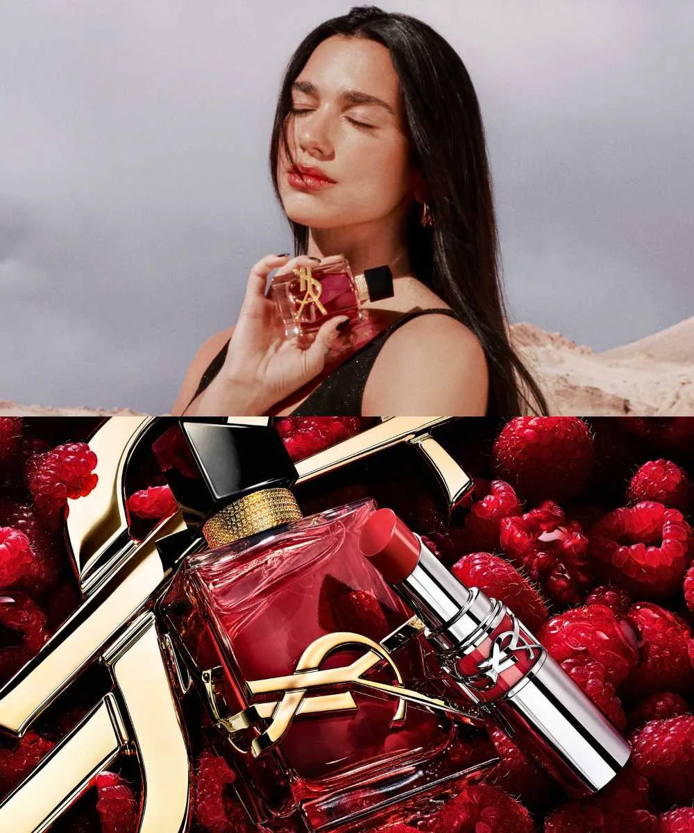 Dua Lipa cầm chai nước hoa LIBRE BERRY CRUSH
