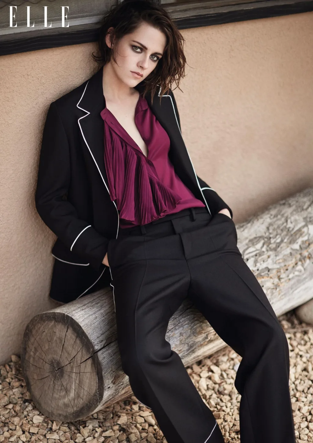 Áo blazer, quần len & áo sơmi satin lụa Gucci