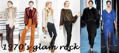 70’s Glam Rock – another decade continuing to trend. Biba inspired maxi dresses, flared jumpsuits, stripy sweater dresses, fur trimmed blousons and thigh high boots.
