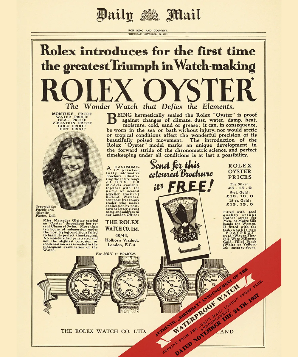Quảng cáo Rolex Oyster trên tờ Daily Mail, 1927