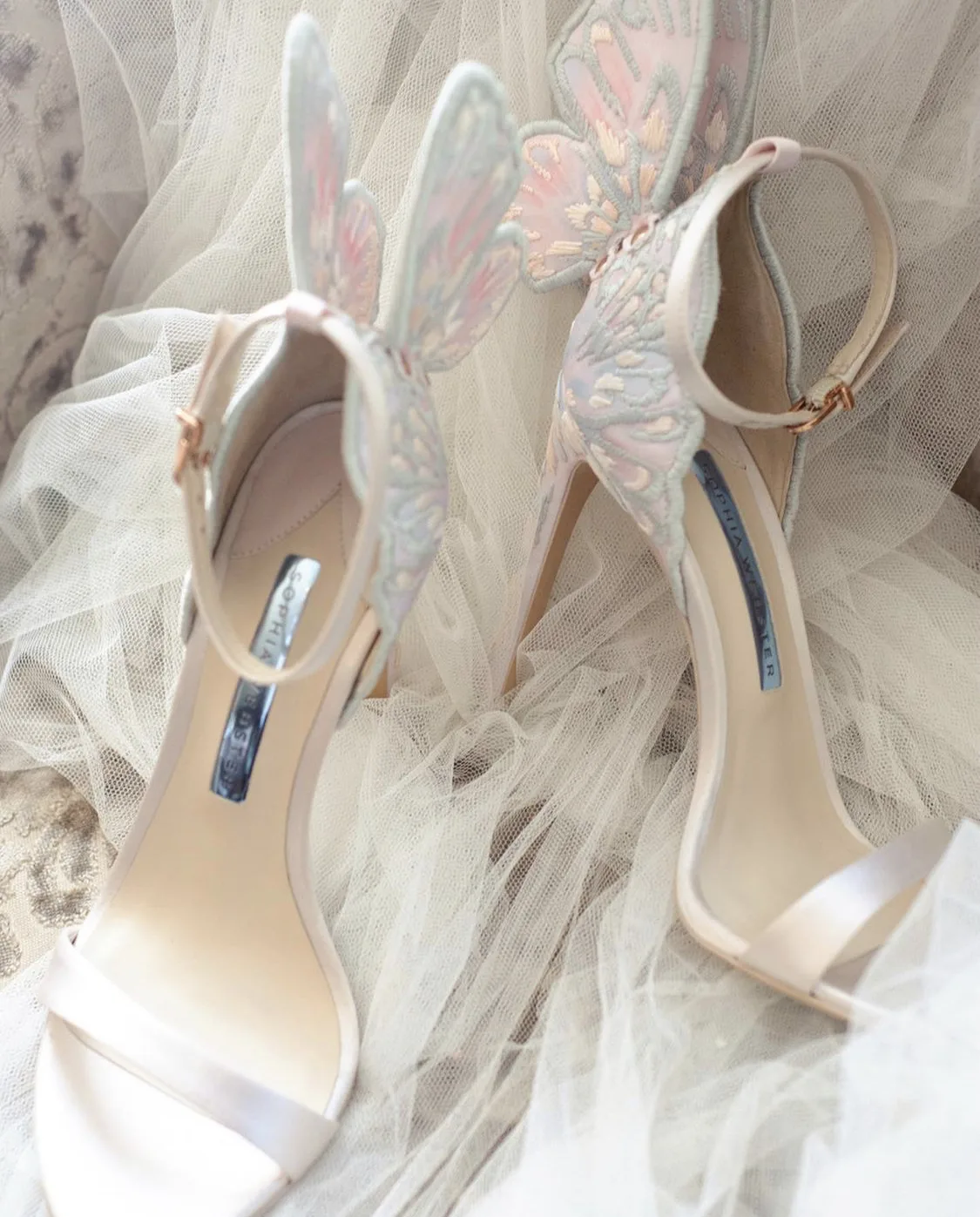 SophiaWebster Bridal Sandals Chiara Butterfly high heels sandals with white veil SophiaWebster Bridal Sandals Chiara Butterfly high heels sandals with white veil