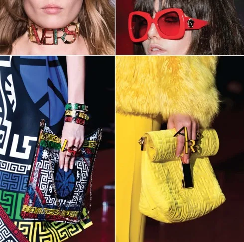 Những ký tự, họa tiết đặc trưng của Versace liên tục được nhắc lại trên những món phụ kiện nổi bật. Những ký tự, họa tiết đặc trưng của Versace liên tục được nhắc lại trên những món phụ kiện nổi bật.
