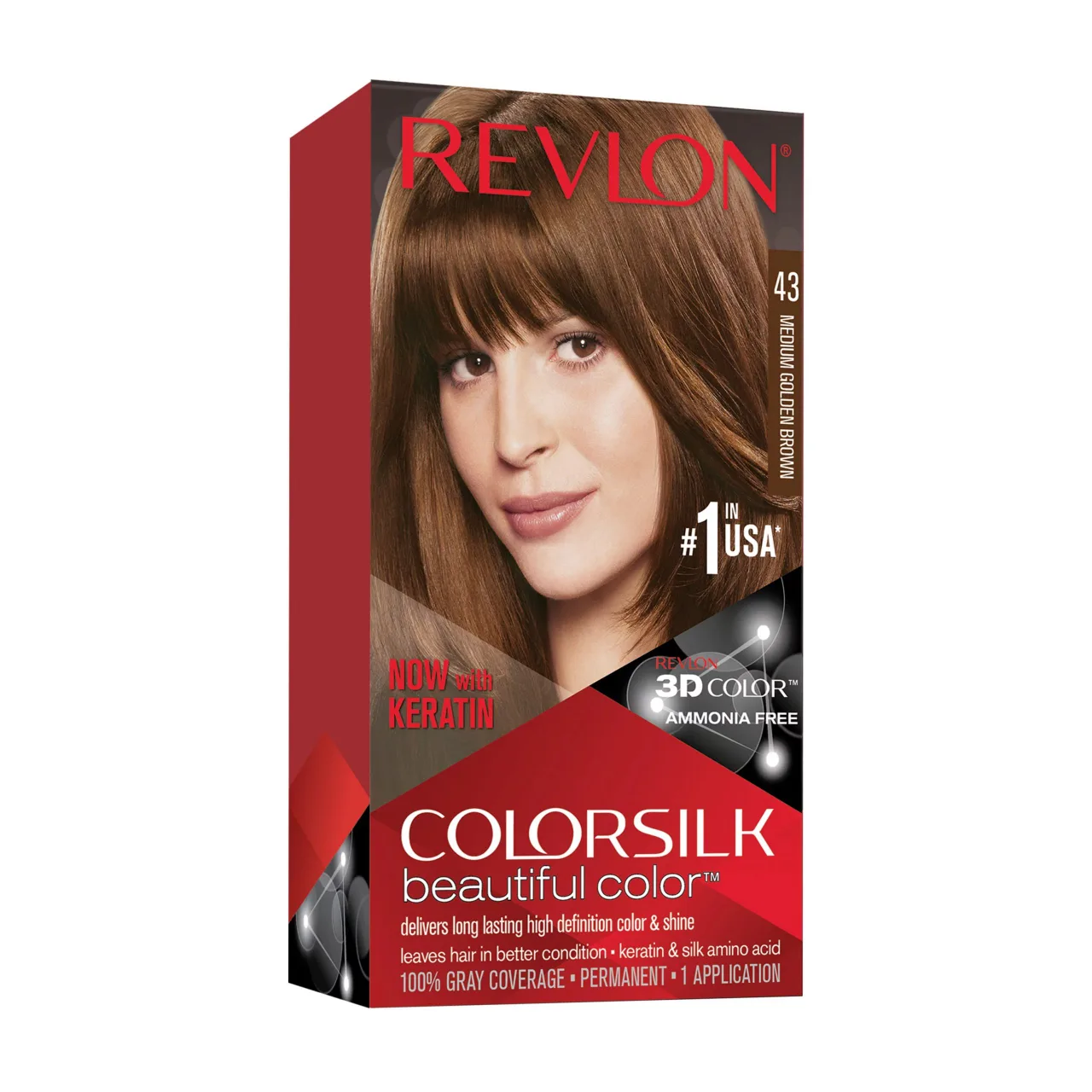 Thuốc nhuộm tóc Revlon Colorsilk Màu 43 - Medium Golden Brown. Da ngăm Thuốc nhuộm tóc Revlon Colorsilk Màu 43 - Medium Golden Brown.