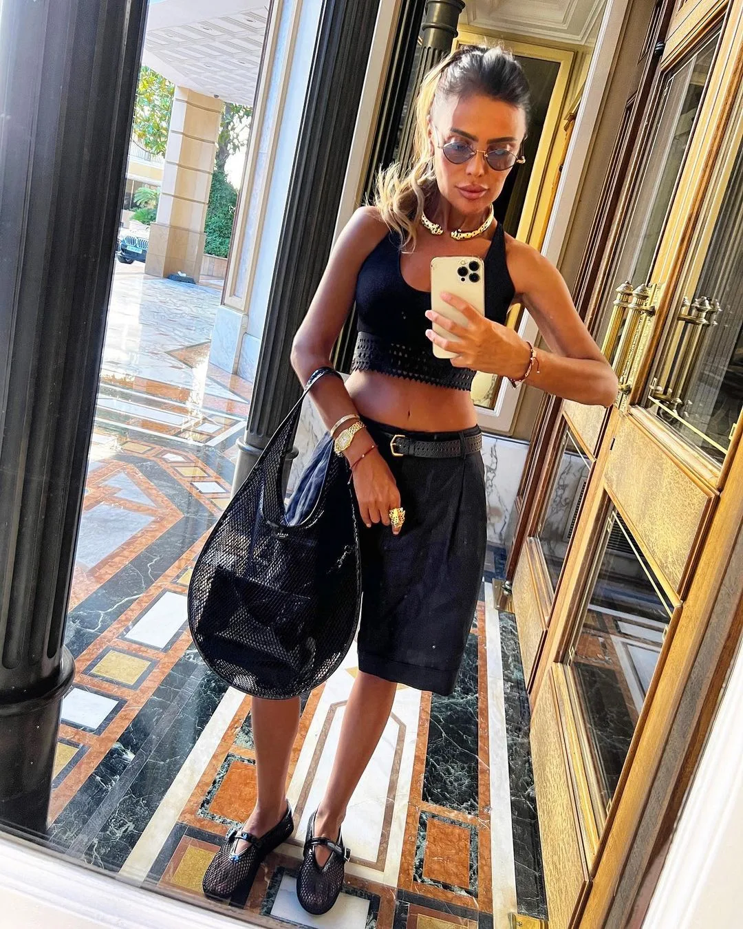 iruli81 diện túi lưới hobo túi xách