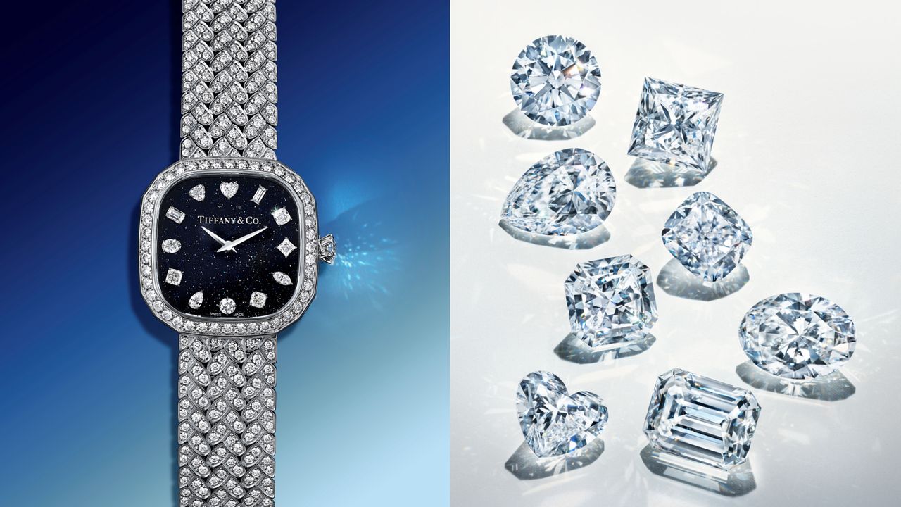 Phần vỏ và dây đeo được chế tác từ vàng trắng 18k, phủ kín kim cương pavé.
