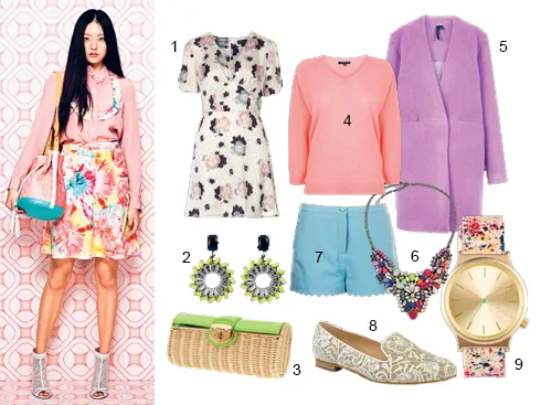 Người mẫu: Moschino Cheap&Chic. 1.Topshop 2.Coast 3.Banana Republic 4.Warehouse 5.Topshop 6.Accessorize 7.Topshop 8.Charles&Keith 9.Topshop